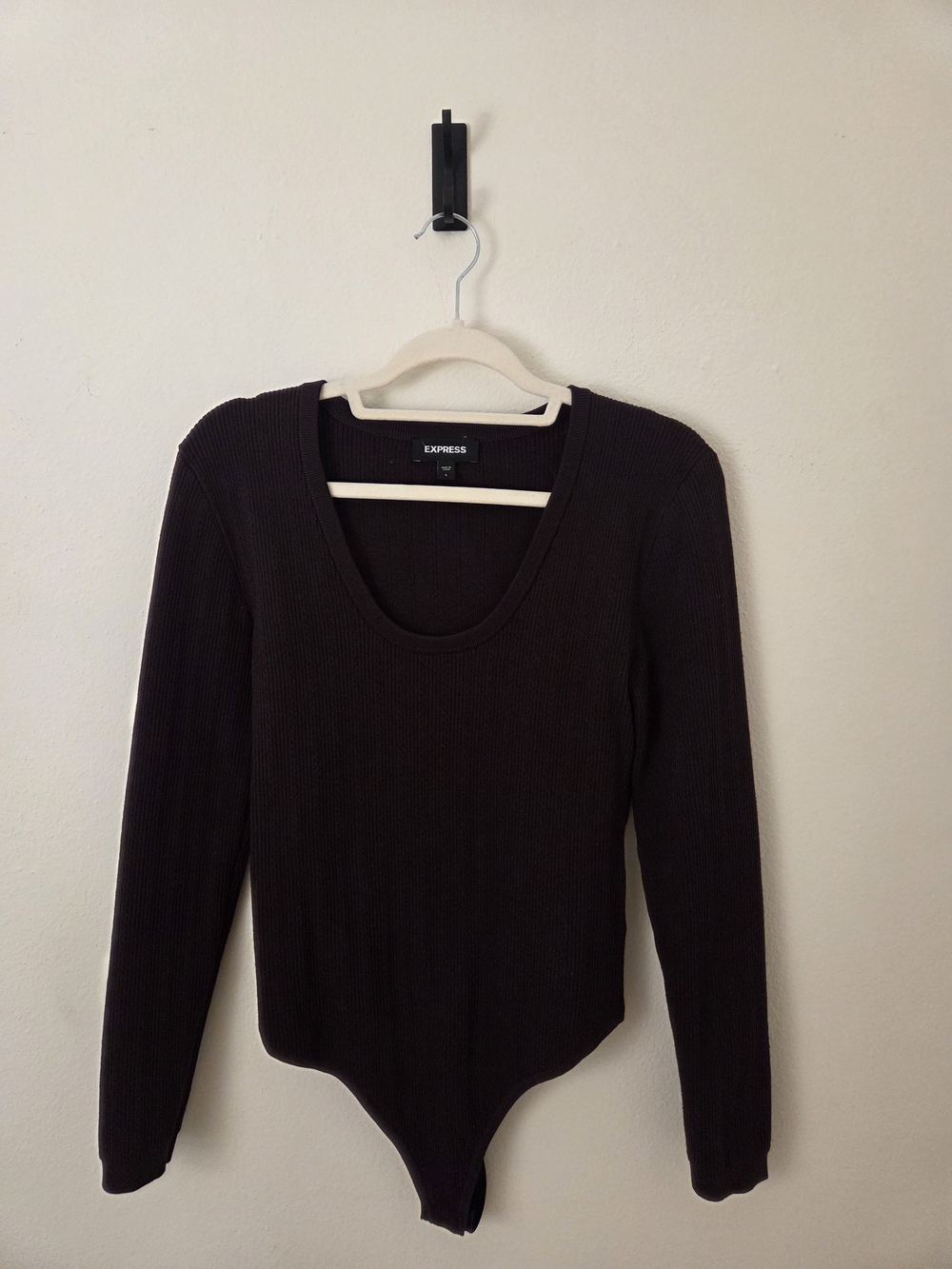 Express Women’s Eggplant/Plum Ribbed Long-Sleeve Bodysuit